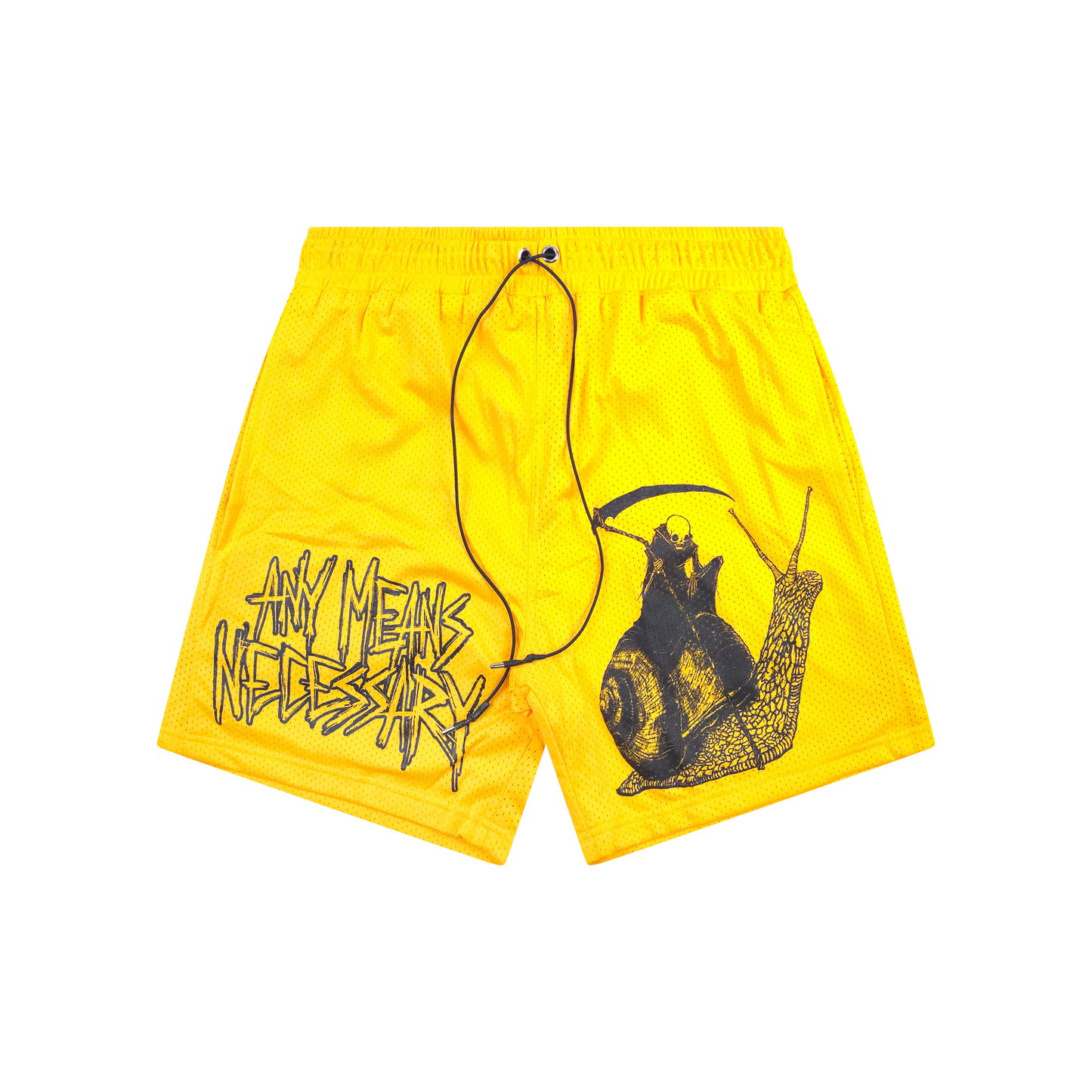 any means necessary shawn coss slow death mesh shorts yellow