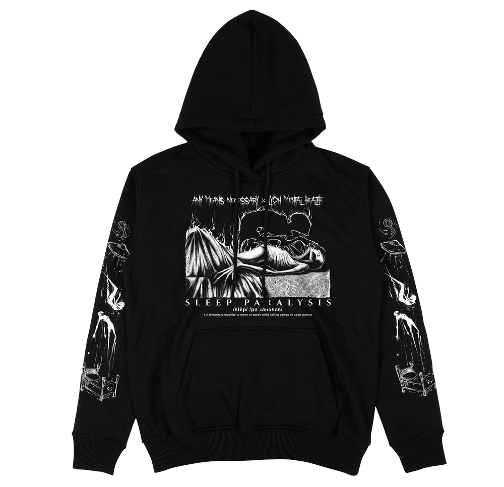 any means necessary shawn coss lyon mental health sleep paralysis long sleeve pullover hoodie black