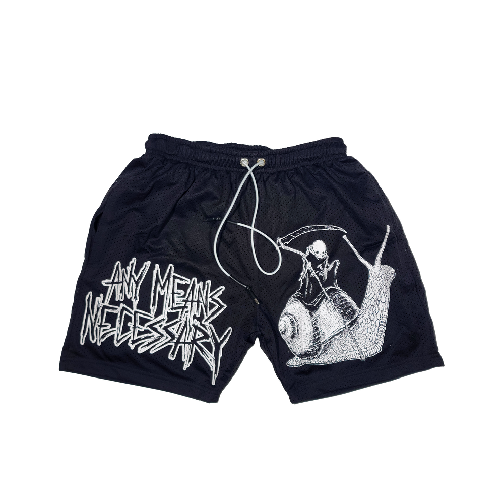 any means necessary shawn coss slow death mesh shorts black