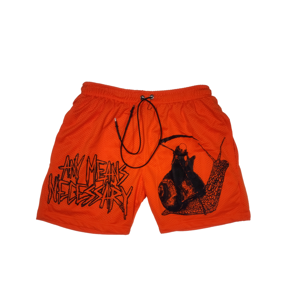 any means necessary shawn coss slow death mesh shorts orange
