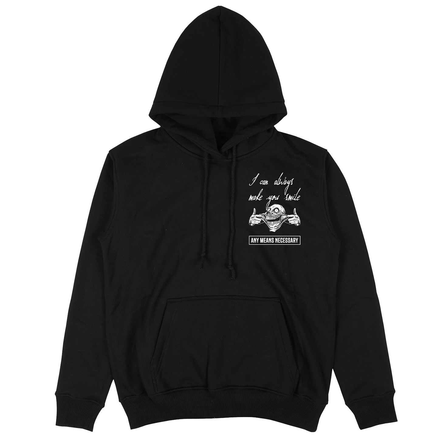 any means necessary shawn coss i can always make you smile always smile spider black pullover hoodie front