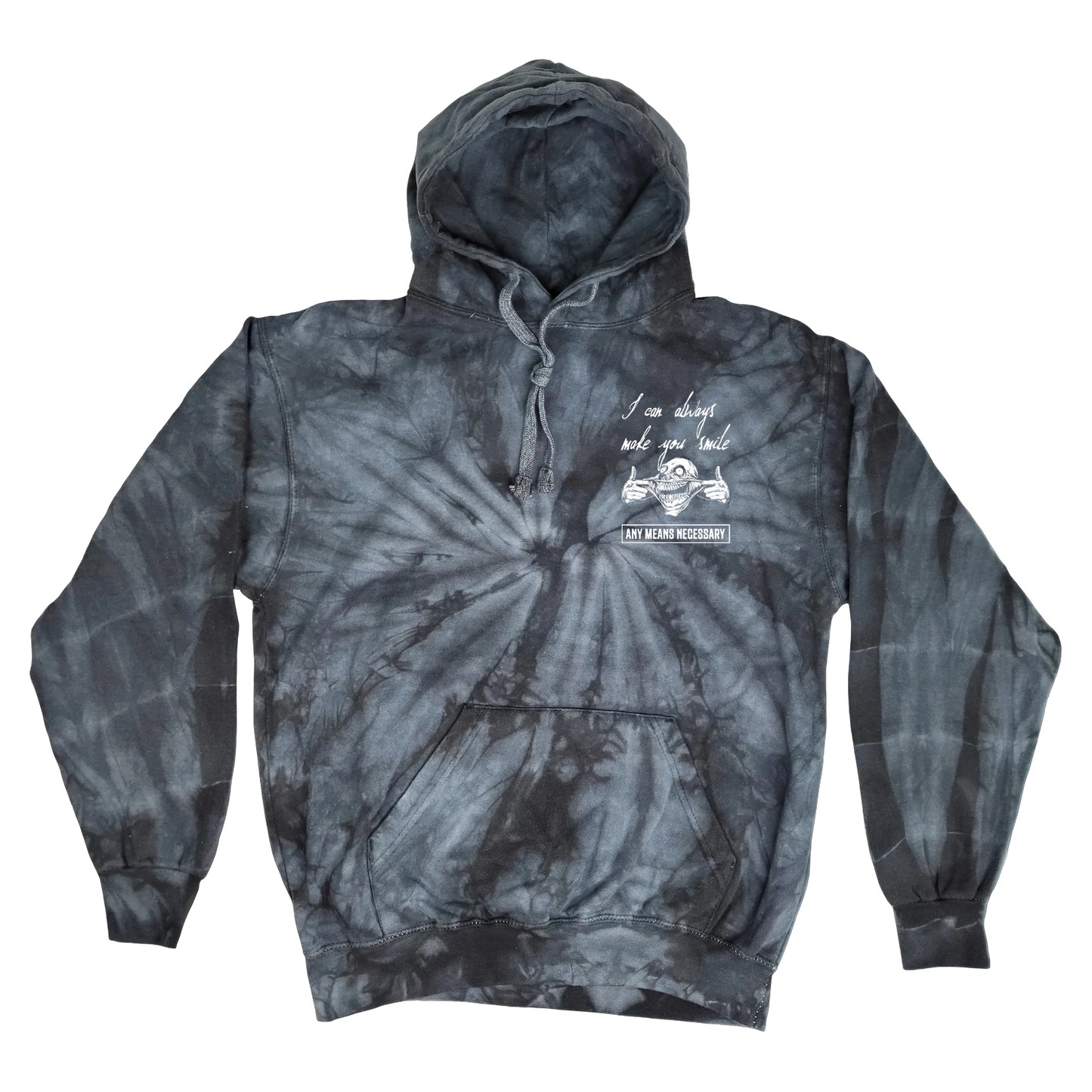 any means necessary shawn coss i can always make you smile always smile spider black tie dye pullover hoodie front