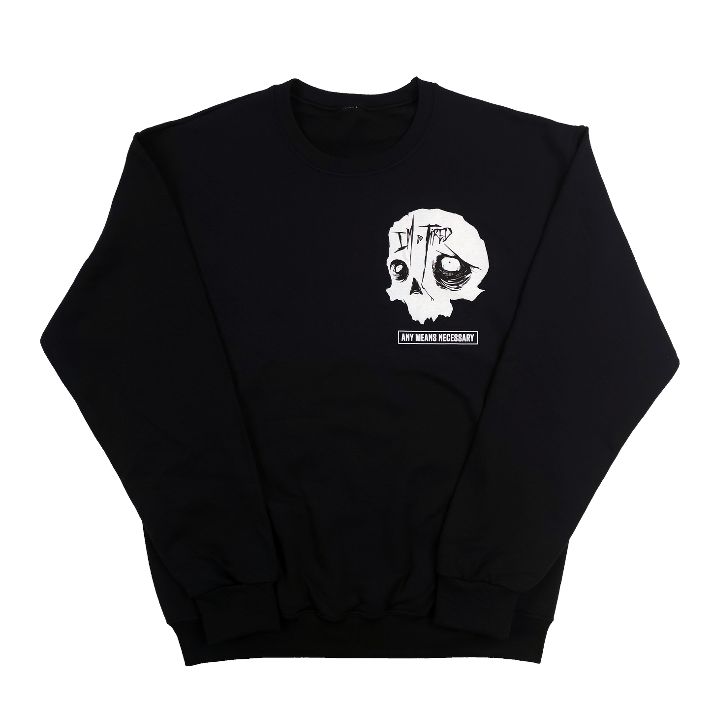 any means necessary shawn coss so tired crewneck sweatshirt black