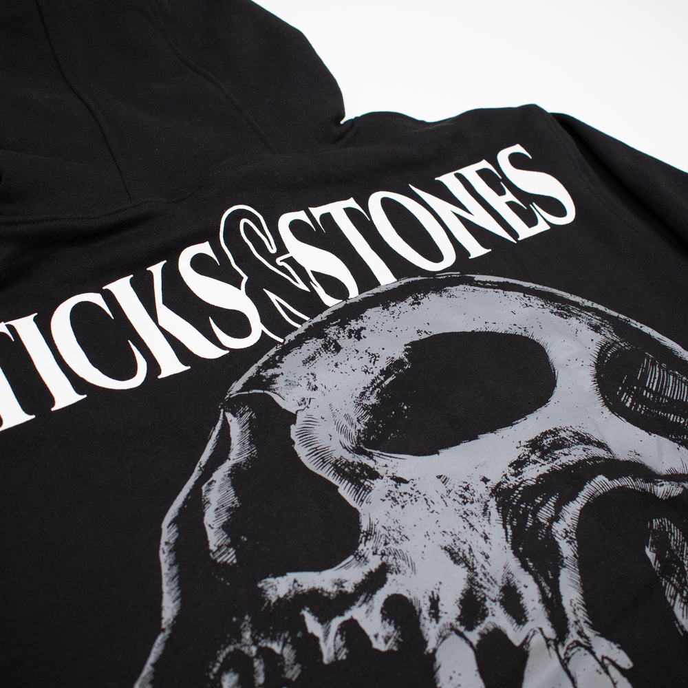 
                      
                        any means necessary shawn coss sticks and stones pullover hoodie black back up close
                      
                    