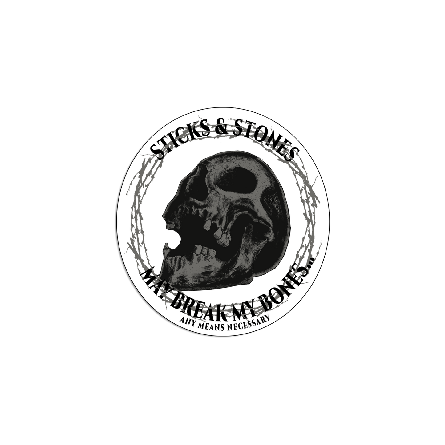 any means necessary shawn coss sticks and stones die cut sticker