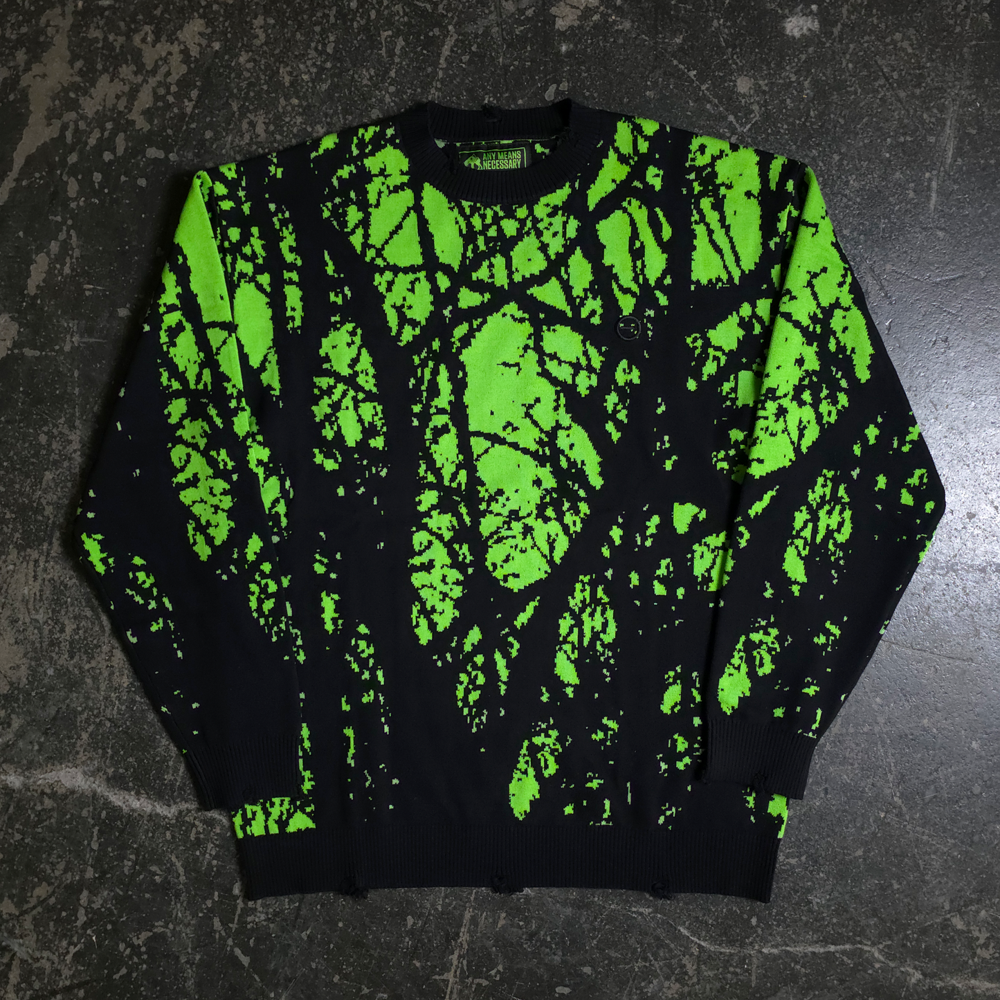 any means necessary shawn coss suspended in dusk type of negative knit sweater