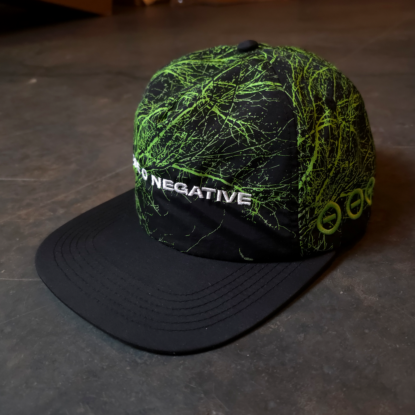 type o negative nylon hat with suspended in dusk album art any means necessary, green and black