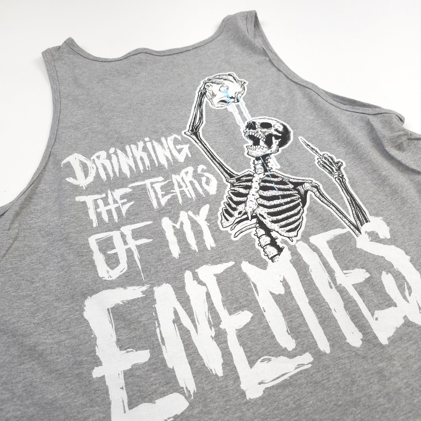 
                  
                    any means necessary shawn coss drinking the tears of my enemies tank top heather grey back close up
                  
                