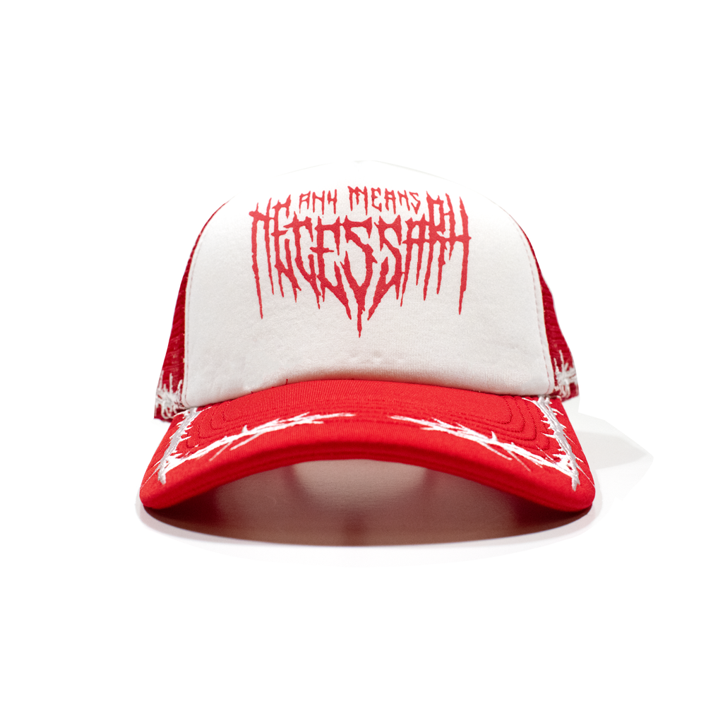 any means necessary shawn coss thorns mesh foam trucker hat red front