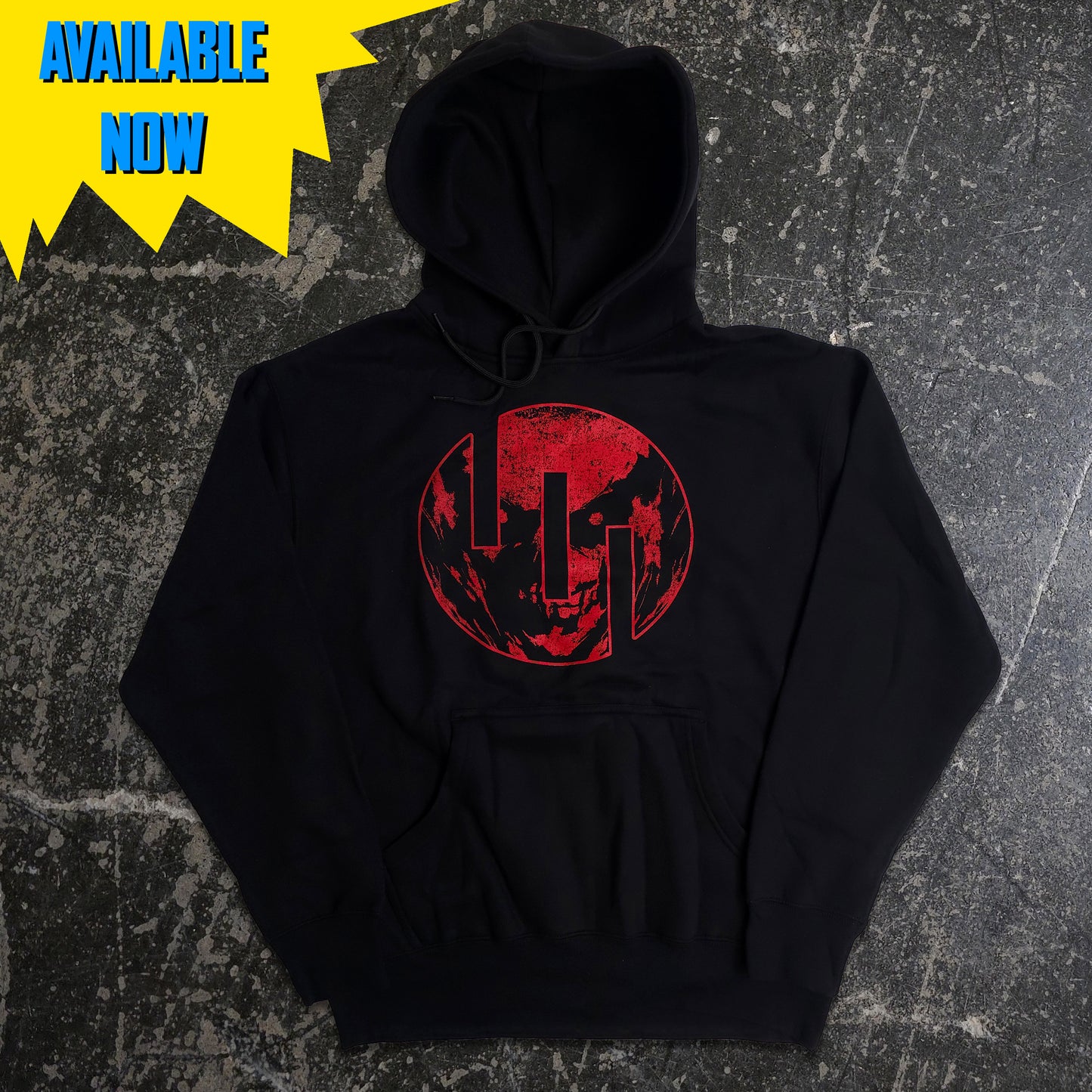 Black HOODIE with red and white graphic design featuring a character and 'THRAGG' text on a textured gray background. Officially licensed Invincible