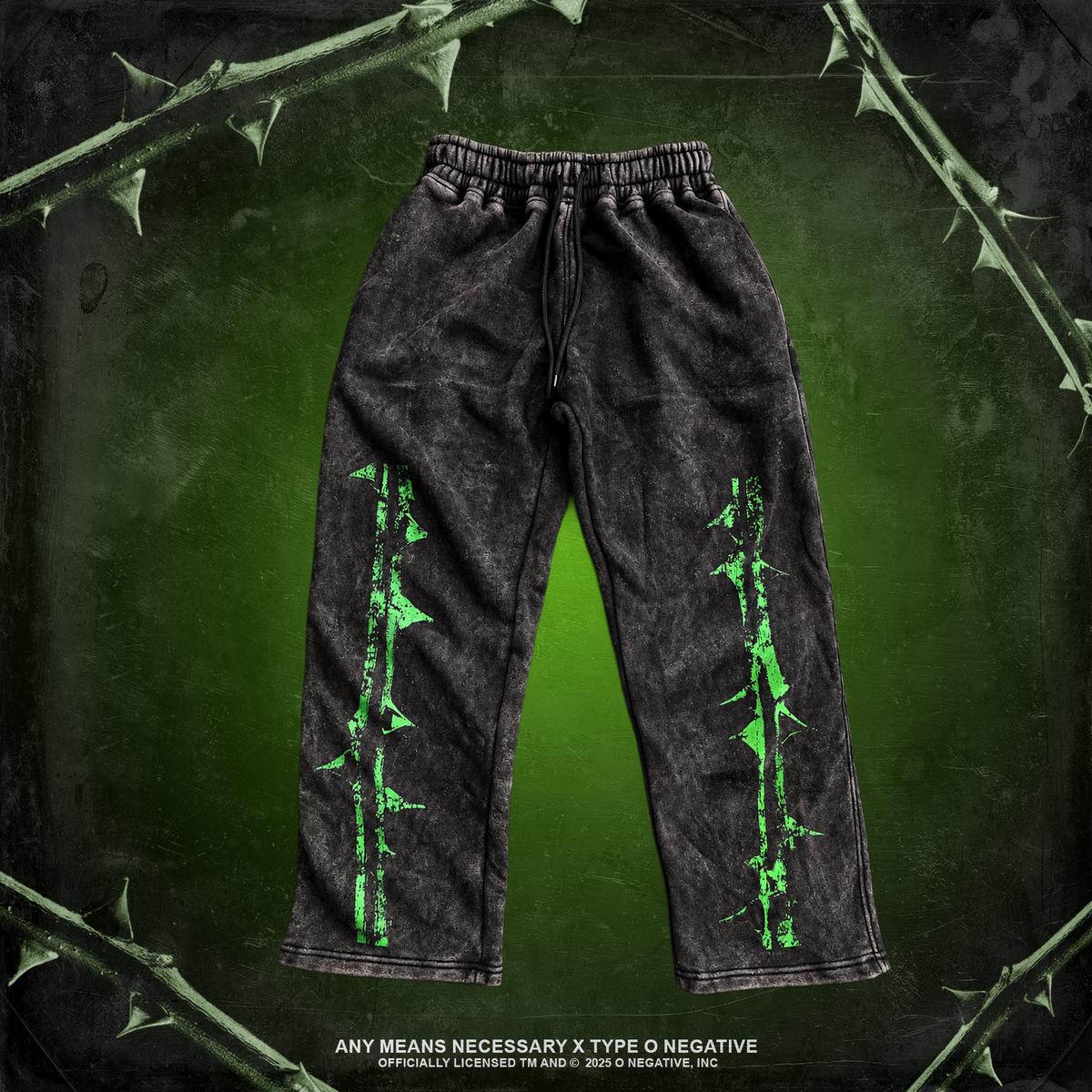 Officially licensed October Rust vintage wash sweat pants with thorns. 