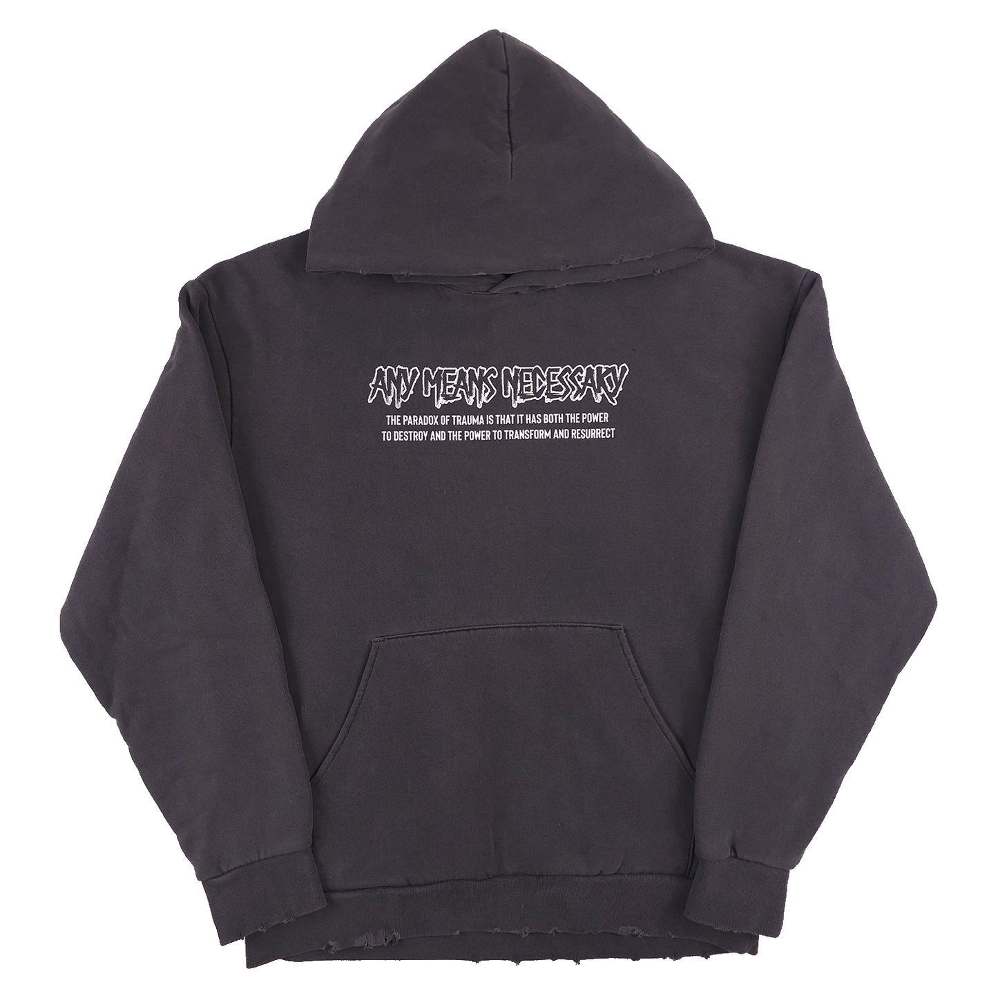 any means necessary shawn coss trauma pullover hoodie pigment black front