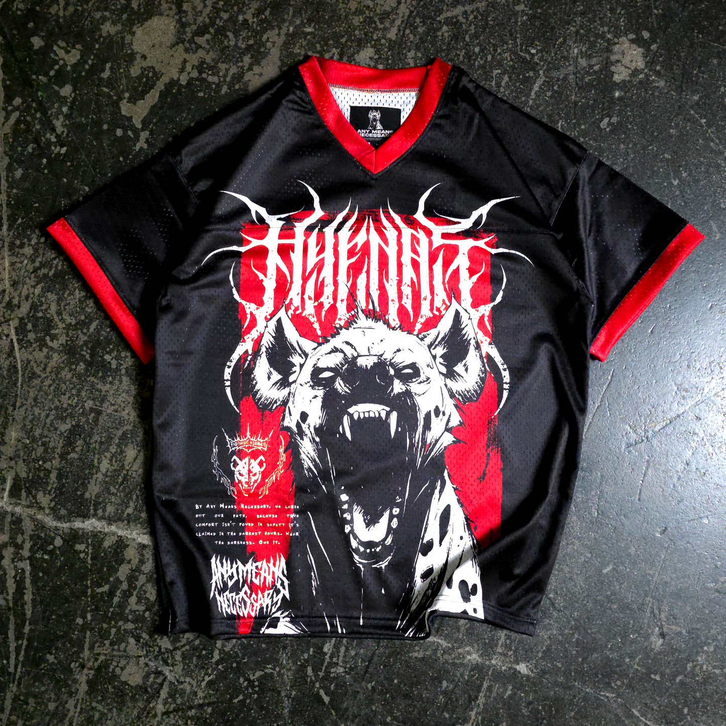 any means necessary shawn coss hyenas war cry jersey front