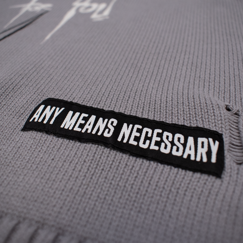 
                      
                        any means necessary shawn coss war with myself knit sweater front bottom
                      
                    