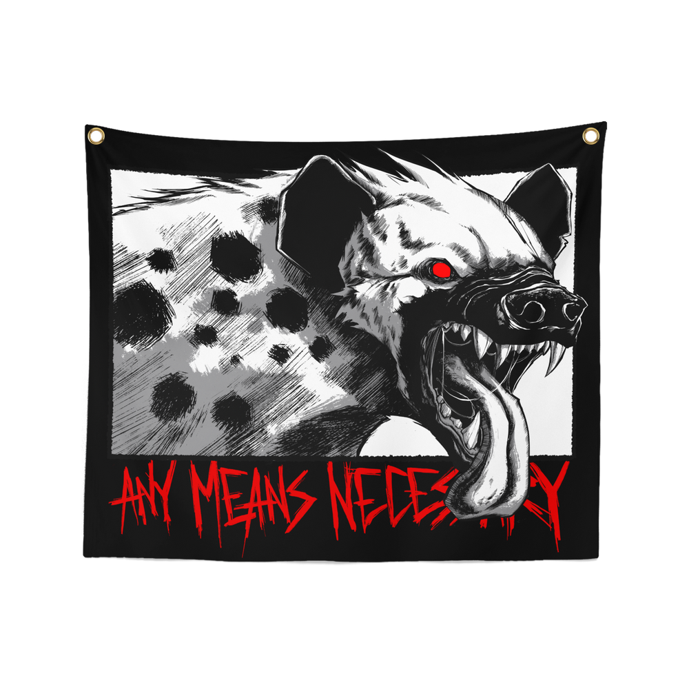 any means necessary shawn coss snarl hyena banner flag tapestry