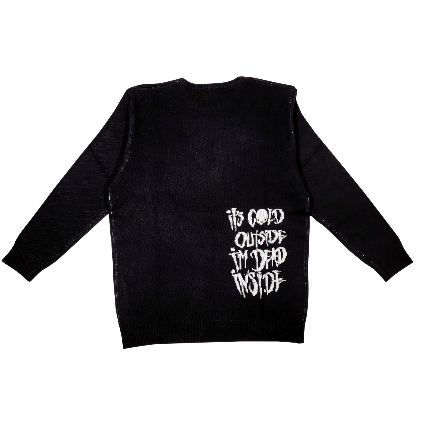 
                  
                    any means necessary shawn coss cold outside knit sweater black back
                  
                