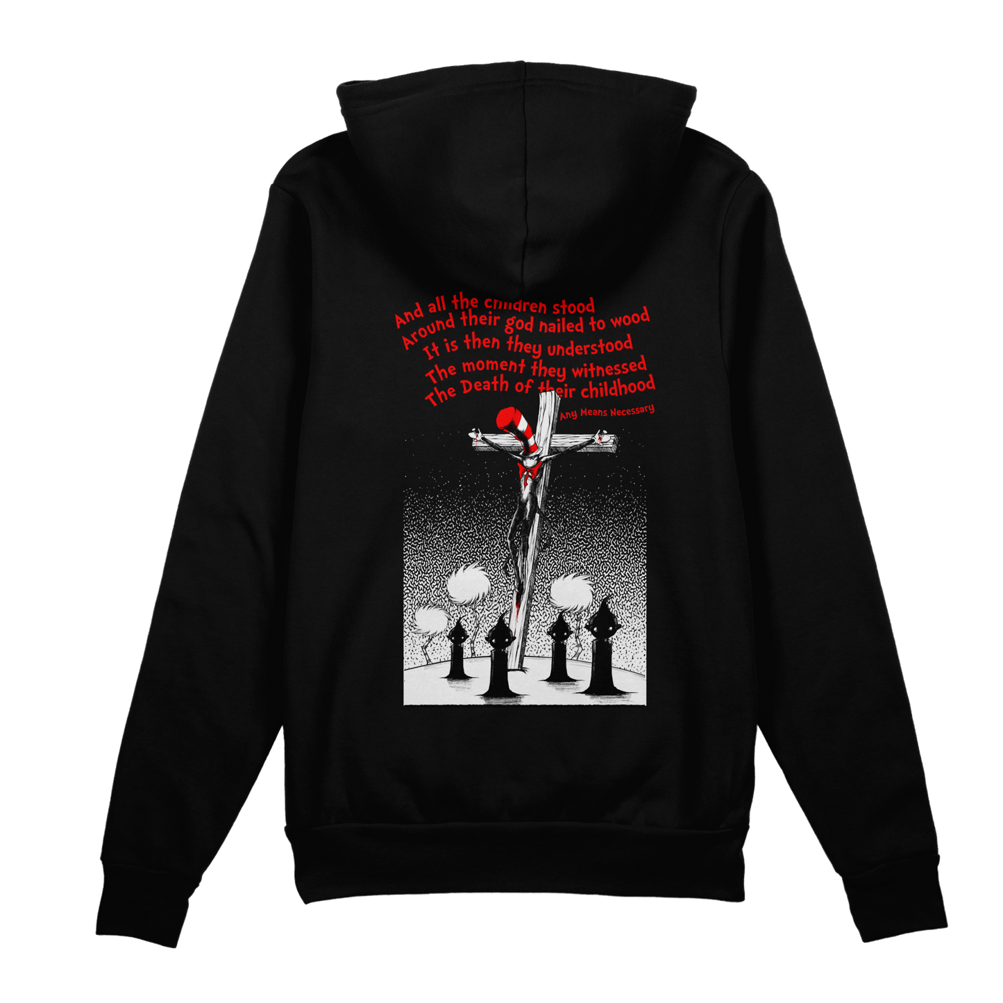 any means necessary shawn coss story time terrors death of childhood dr  seuss black pullover hoodie