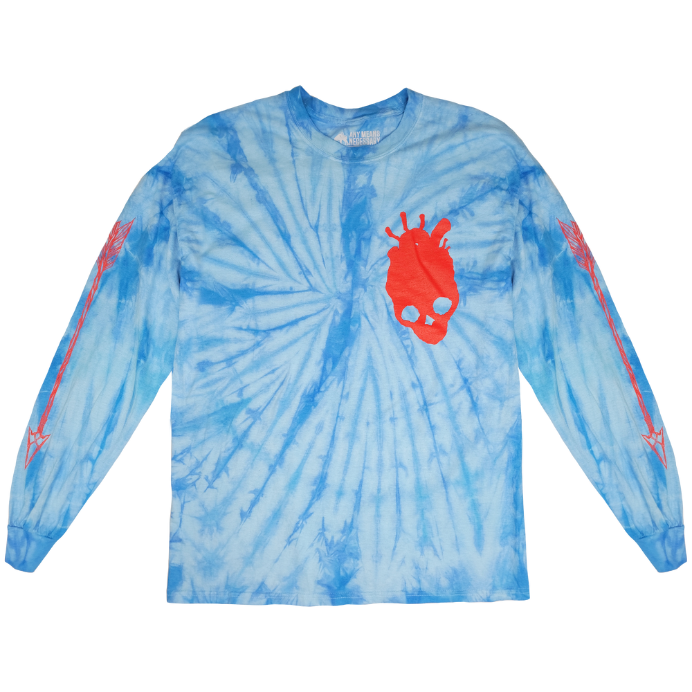 any means necessary shawn coss down with the ship long sleeve t shirt tie dye baby blue front