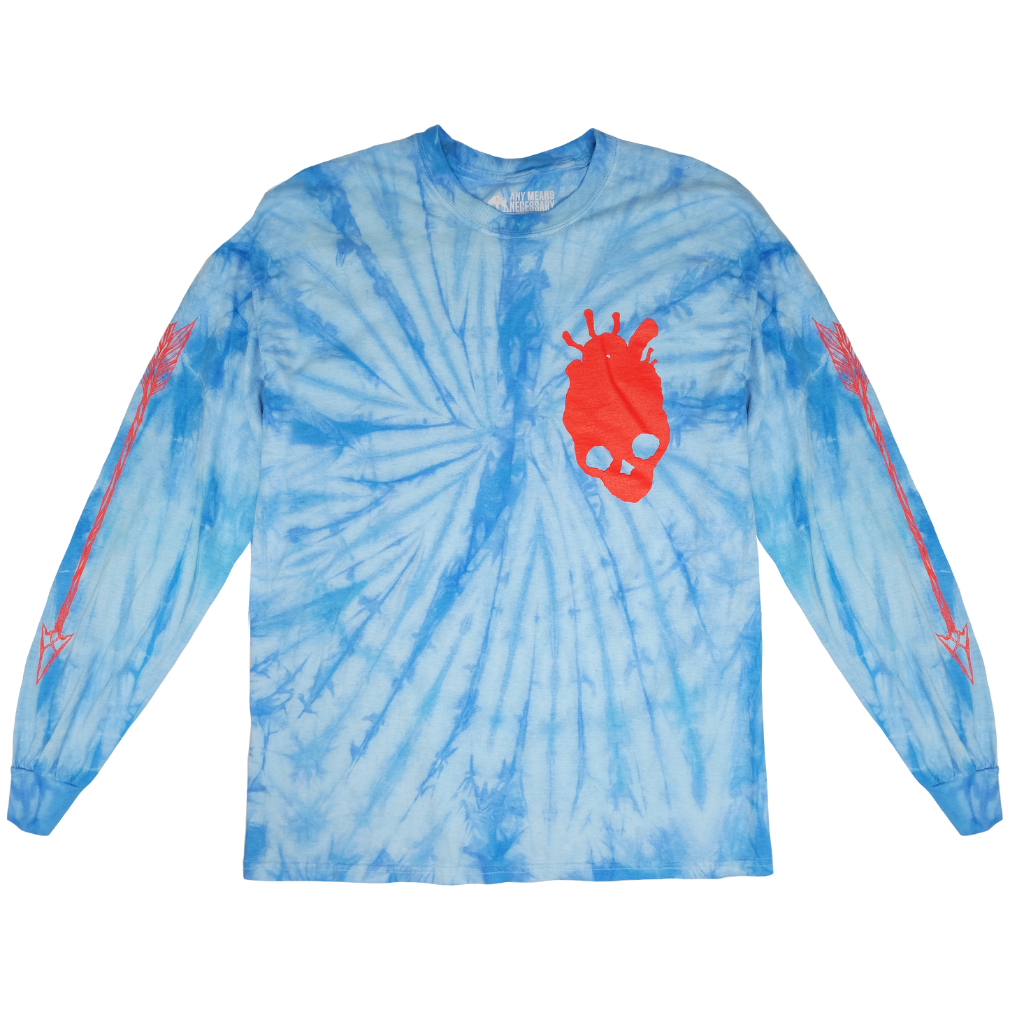 any means necessary shawn coss down with the ship long sleeve t shirt tie dye baby blue front