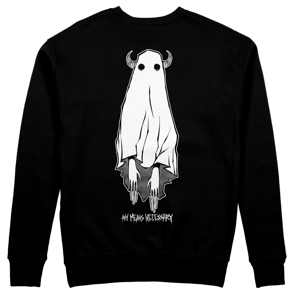 any means necessary shawn coss let me be the ghost that haunts you ghost boy crewneck sweatshirt black 