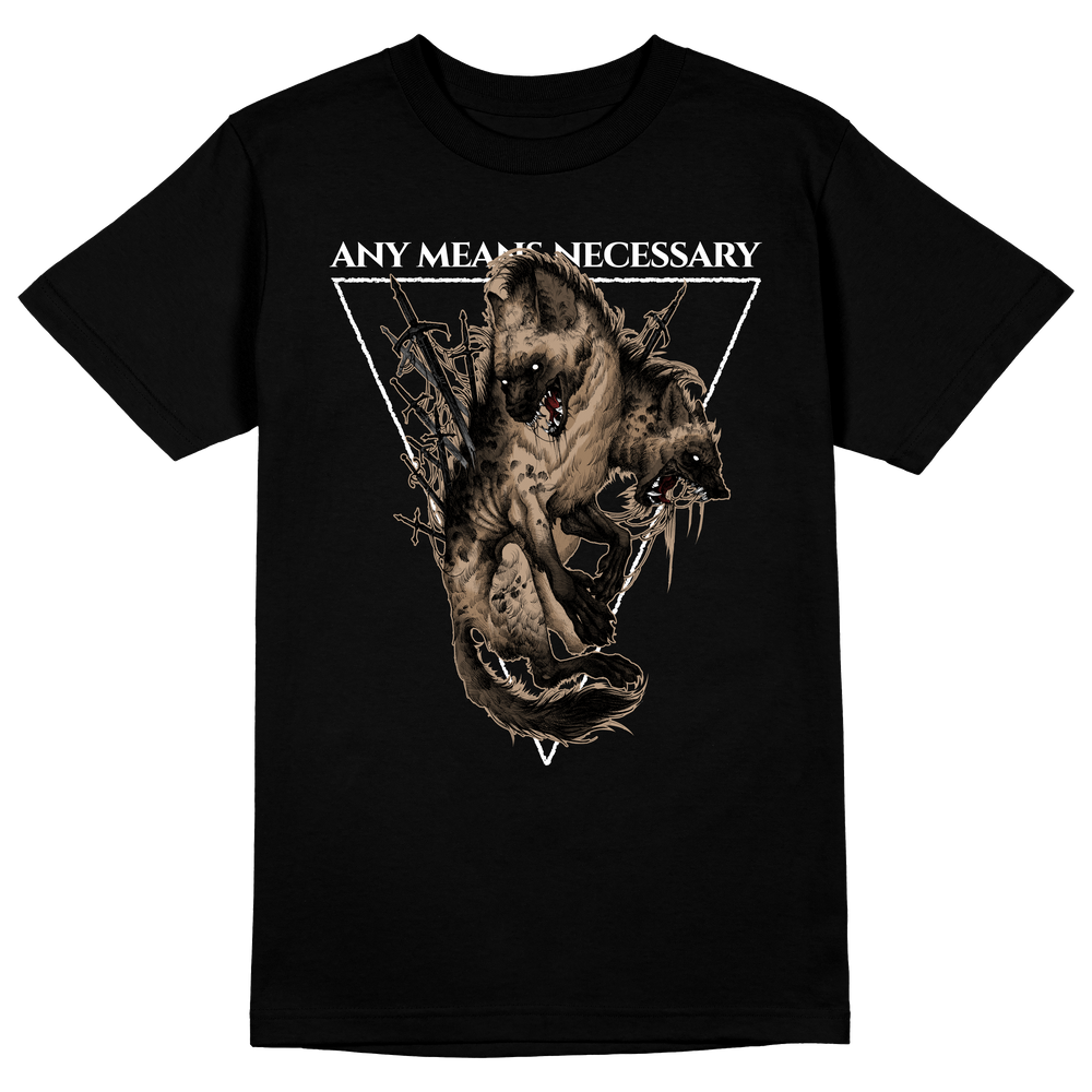 any means necessary shawn coss hell hyena t shirt black