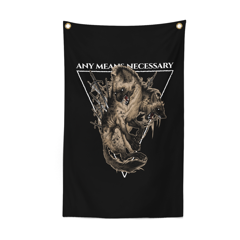 any means necessary shawn coss hell hyena banner flag tapestry