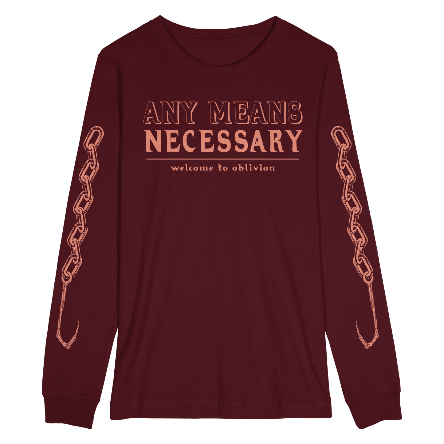 any means necessary shawn coss hellraiser long sleeve t shirt burgundy front