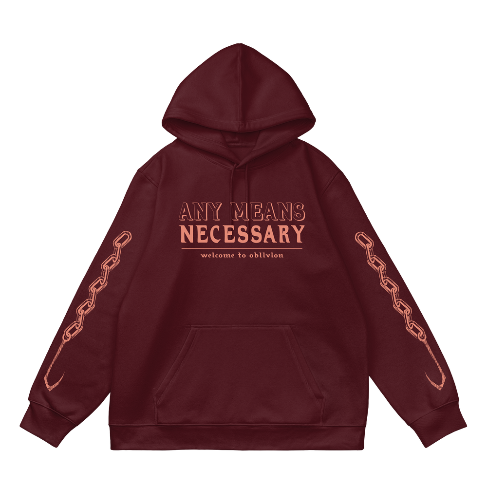 any means necessary shawn coss hellraiser pullover hoodie burgundy  front