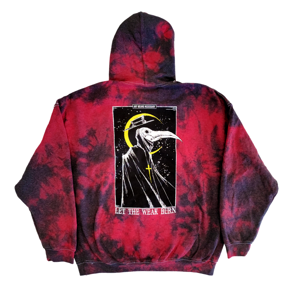 
                      
                        any means necessary shawn coss let the weak burn plague doctor pullover hoodie red and black tie dye
                      
                    