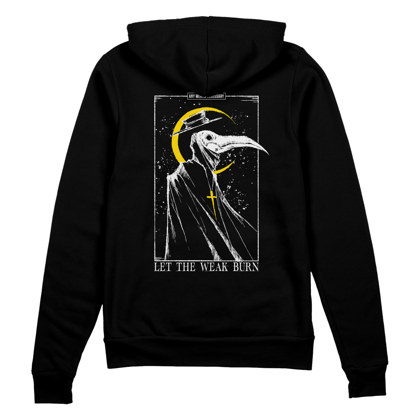 any means necessary shawn coss let the weak burn plague doctor zip up hoodie black