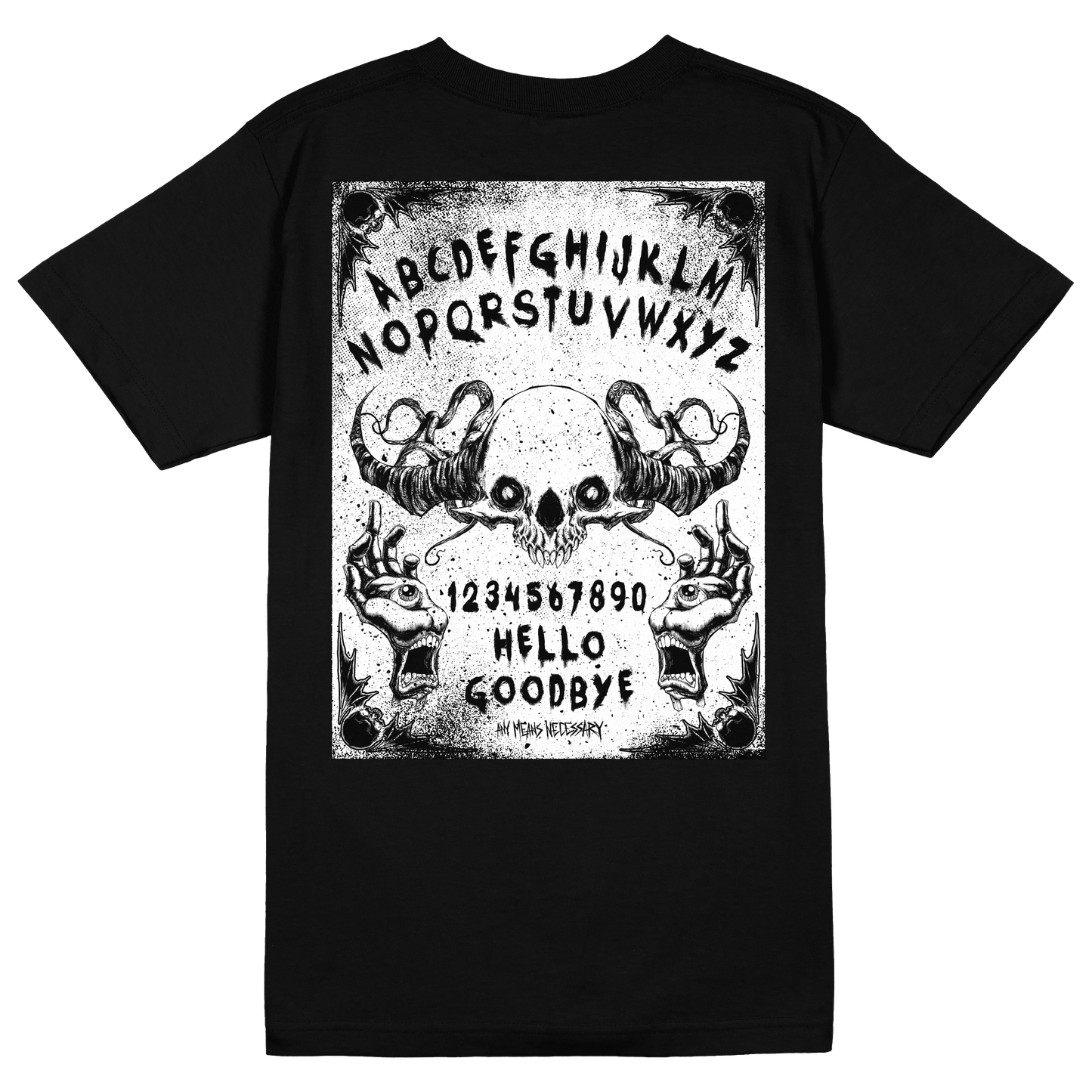 any means necessary shawn coss ouija t shirt black back