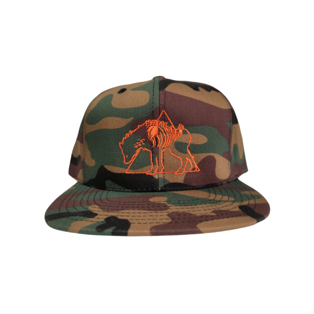 any means necessary shawn coss hyena logo snapback hat camo front