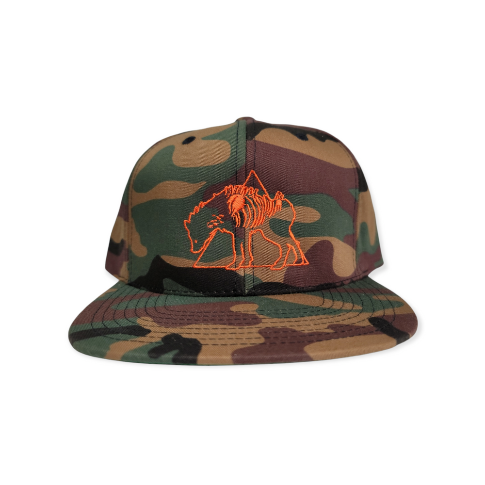 any means necessary shawn coss hyena logo snapback hat camo front
