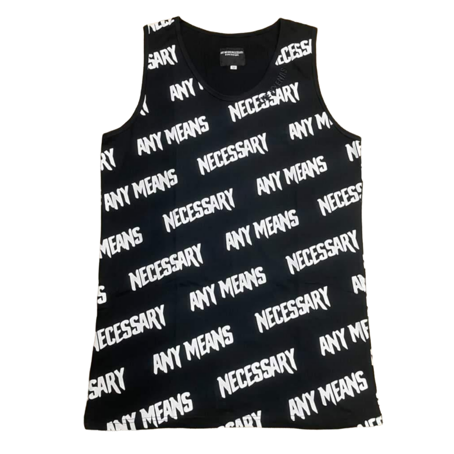 any means necessary shawn coss all over print tank top black