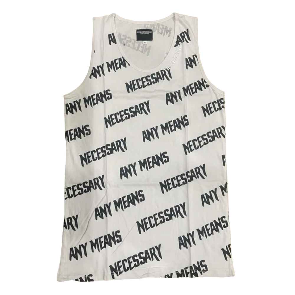 
                  
                    any means necessary shawn coss all over print tank top white
                  
                