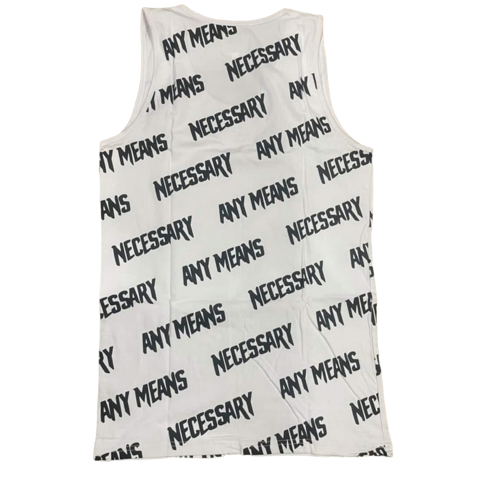 any means necessary shawn coss all over print tank top white back