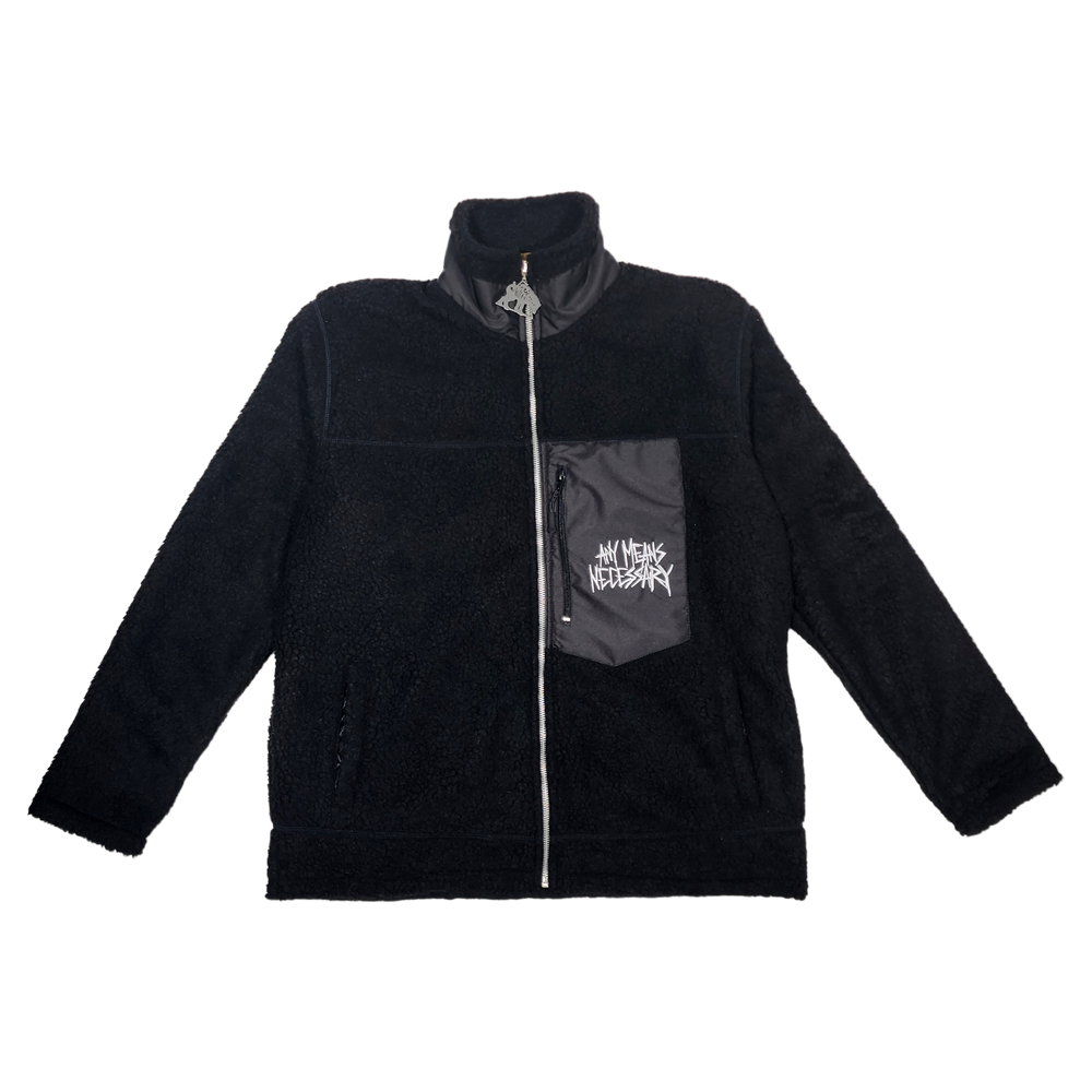 any means necessary shawn coss winter sherpa polar fleece jacket black