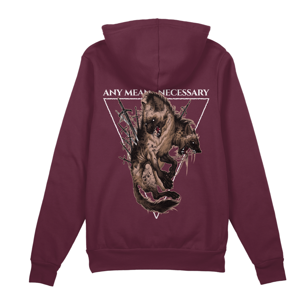 any means necessary shawn coss hell hyena pullover hoodie maroon