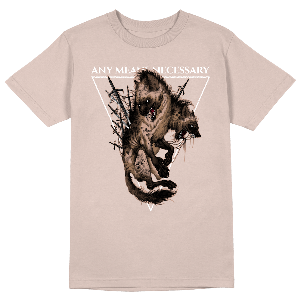any means necessary shawn coss hell hyena t shirt sand
