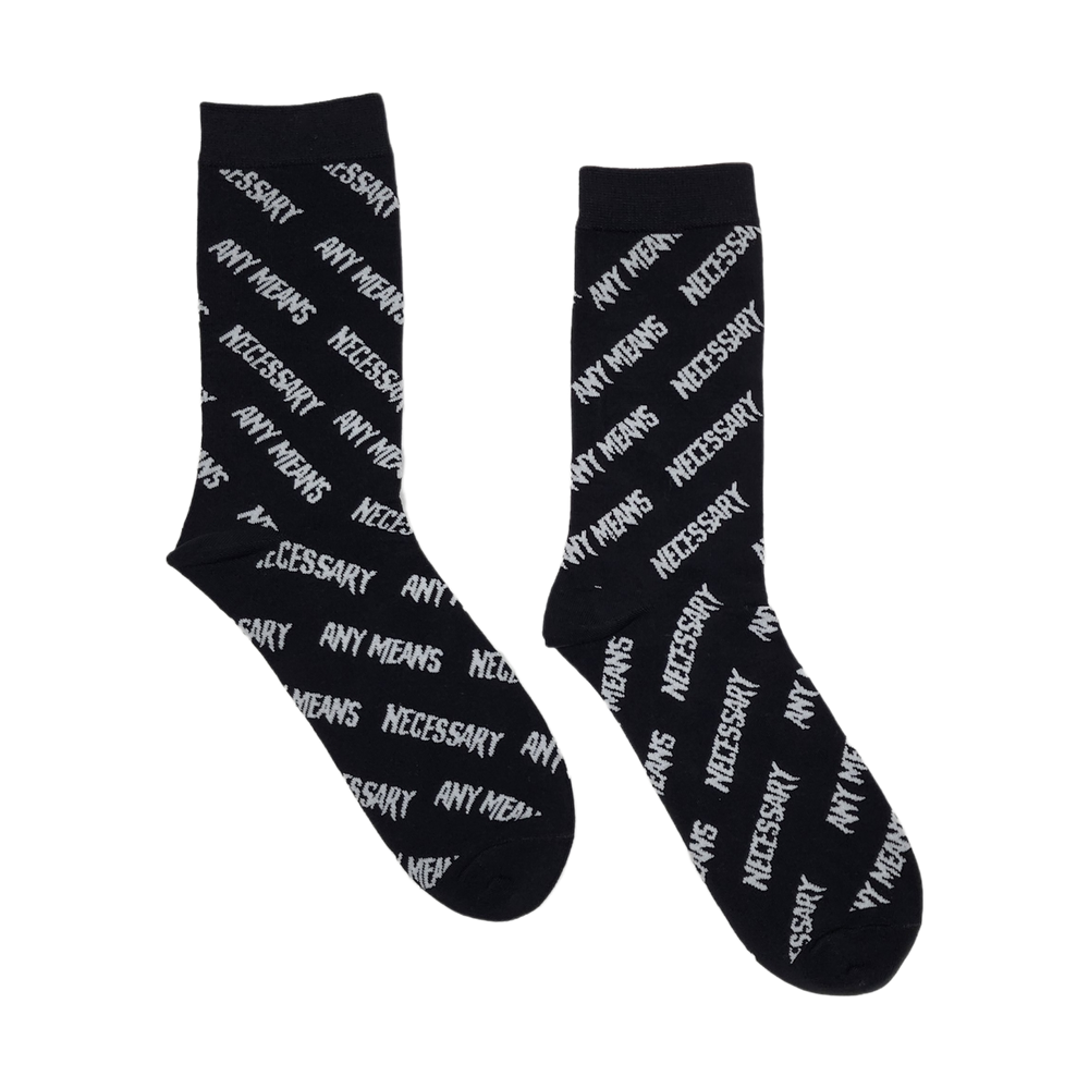 any means necessary shawn coss all over print socks black