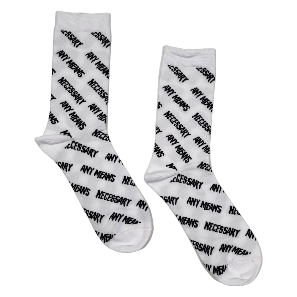 any means necessary shawn coss all over print socks white