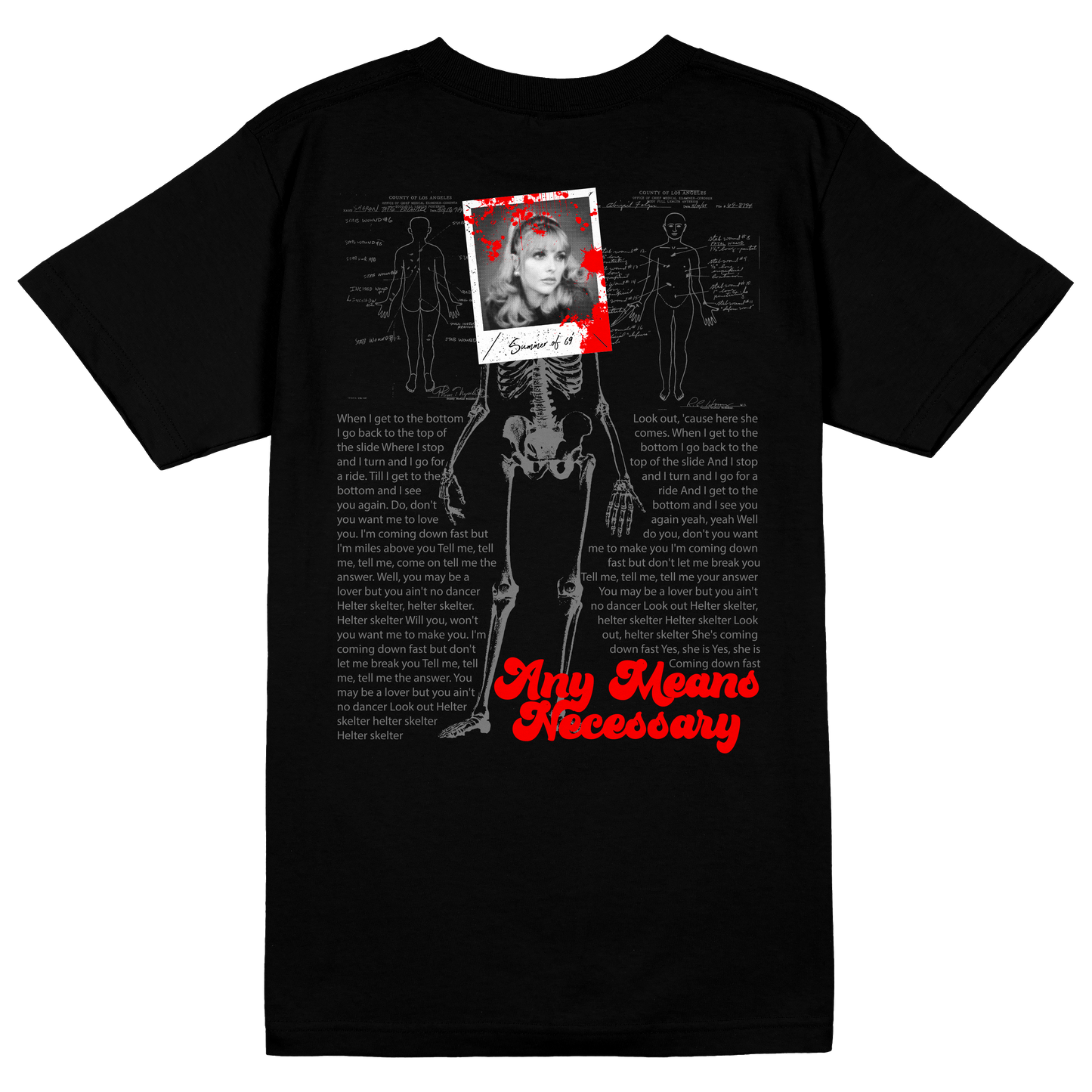 
                  
                    any means necessary shawn coss charles manson sharon tate summer of 69 t shirt black back
                  
                