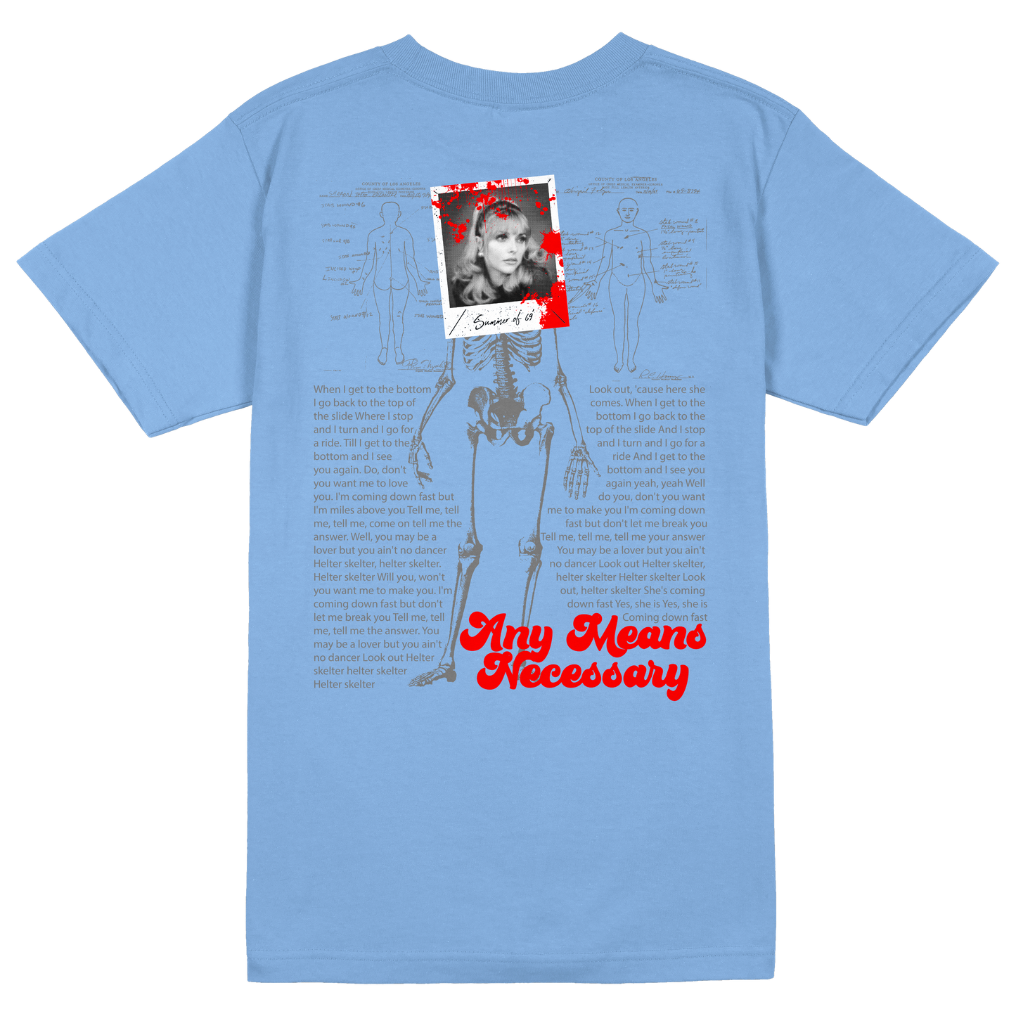 any means necessary shawn coss charles manson sharon tate summer of 69 t shirt light blue back