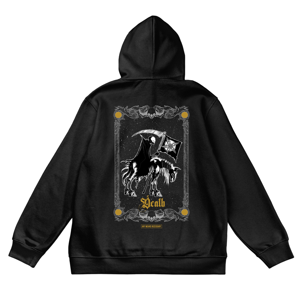 any means necessary shawn coss death tarot pullover hoodie black back