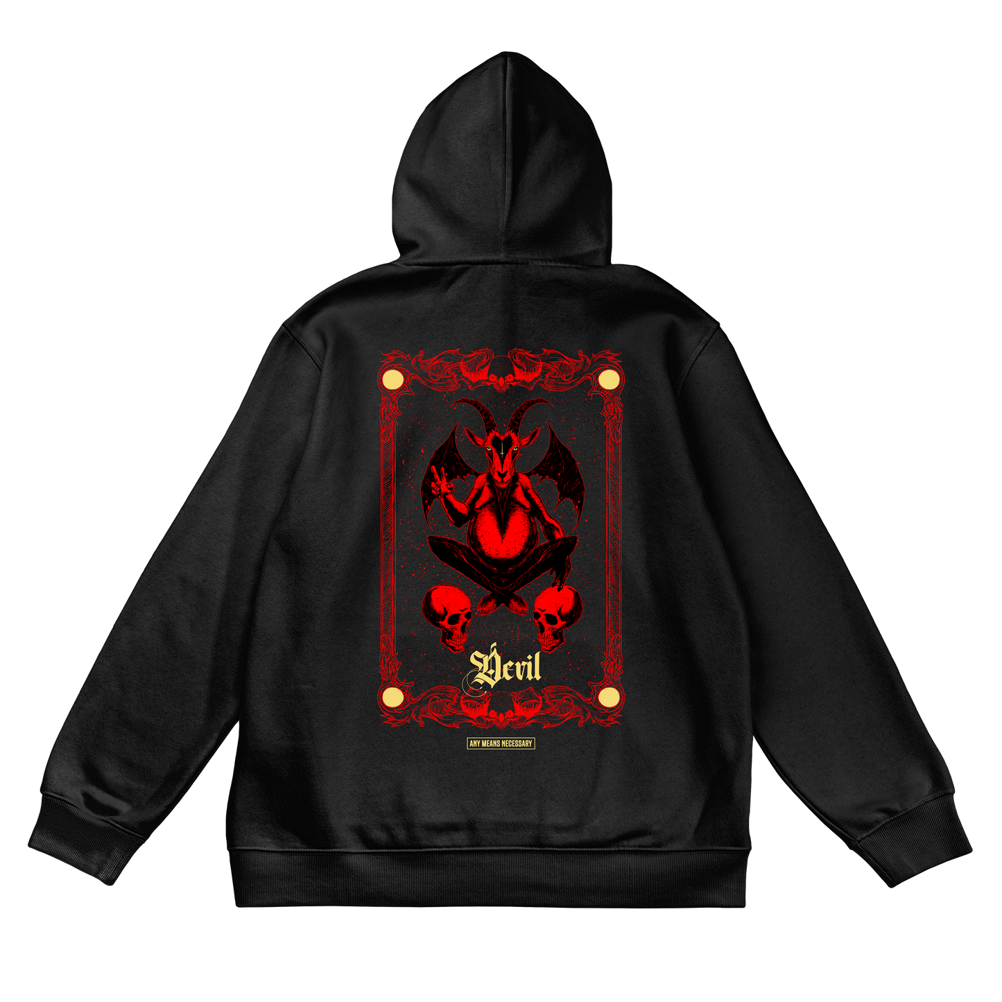any means necessary shawn coss devil tarot pullover hoodie black back