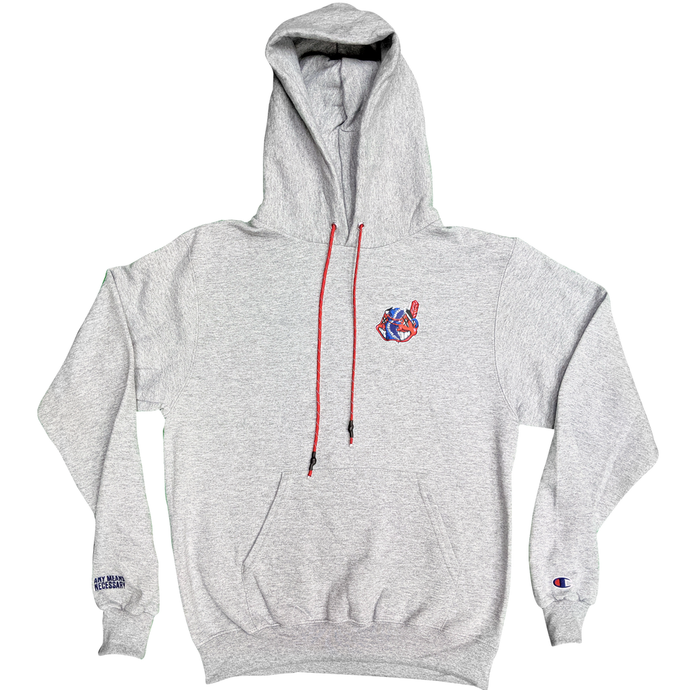 any means necessary the land cleveland indians champion pullover hoodie athletic heather grey