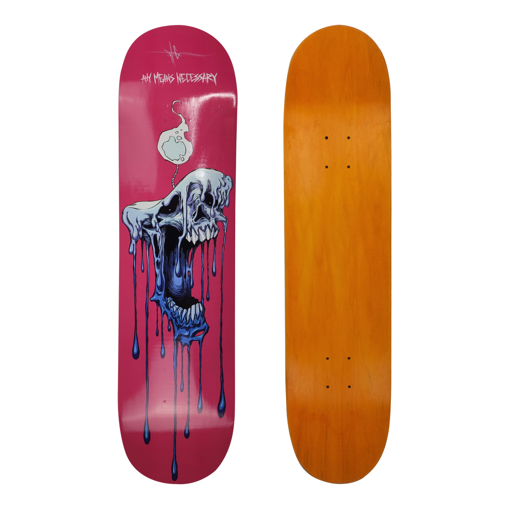 any means necessary shawn coss wicked out skateboard pink