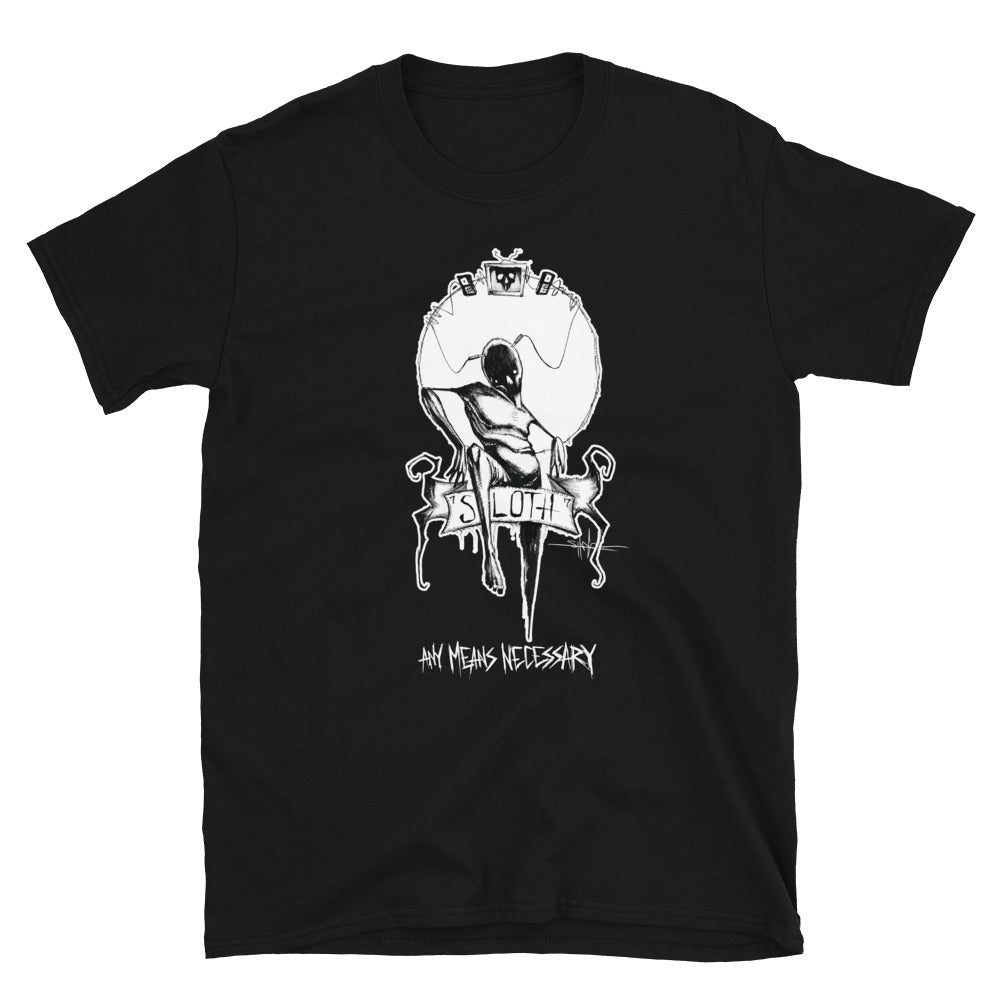 any means necessary shawn coss 7 sins sloth t shirt black