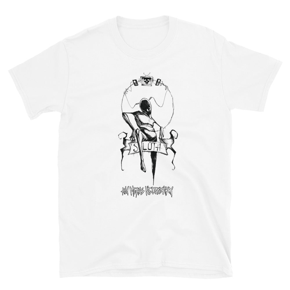 
                  
                    any means necessary shawn coss 7 sins sloth t shirt white
                  
                